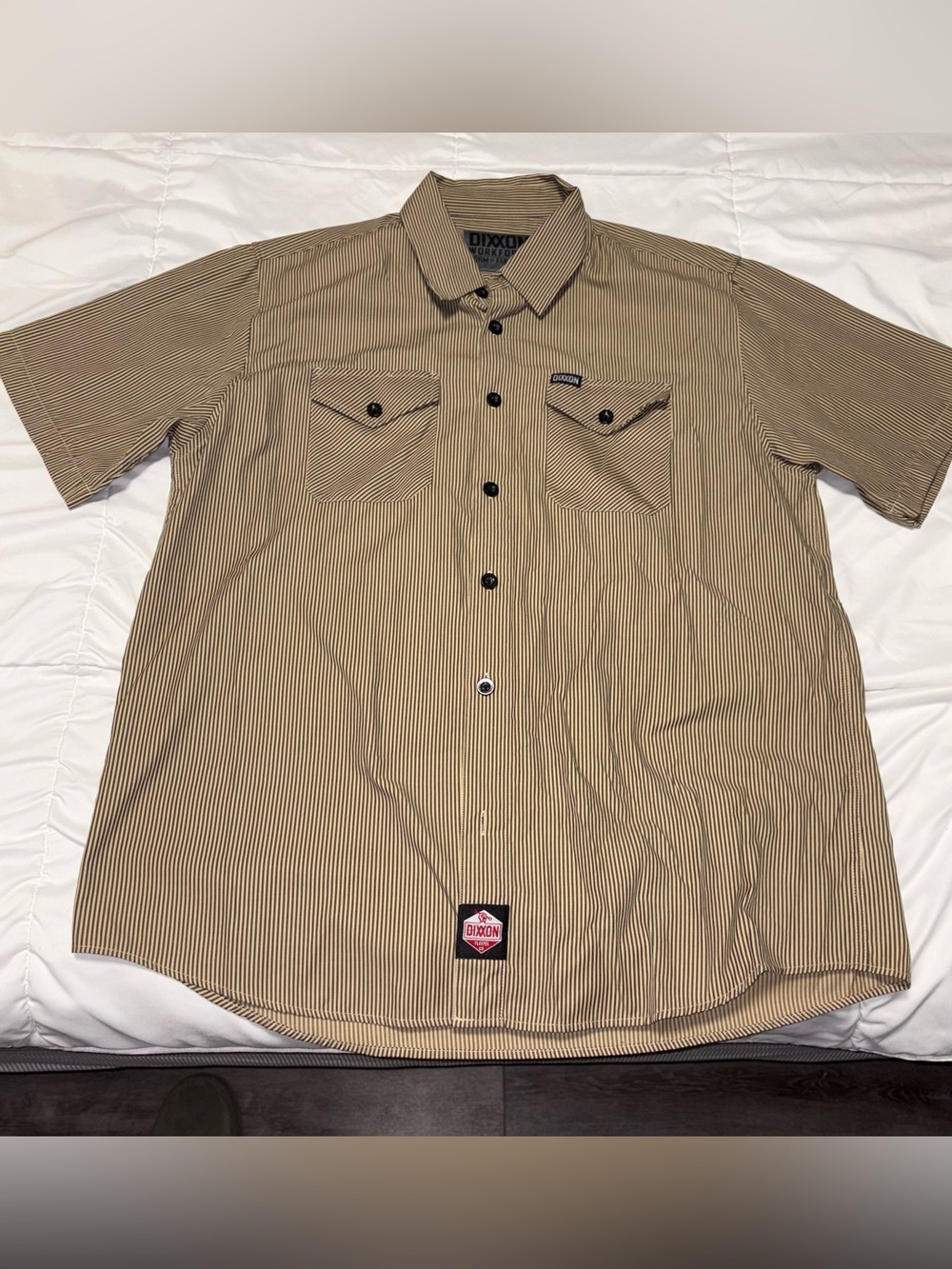 Dixxon Workforce Tan Striped Button Up Work Shirt Mens XL Cotton Blend